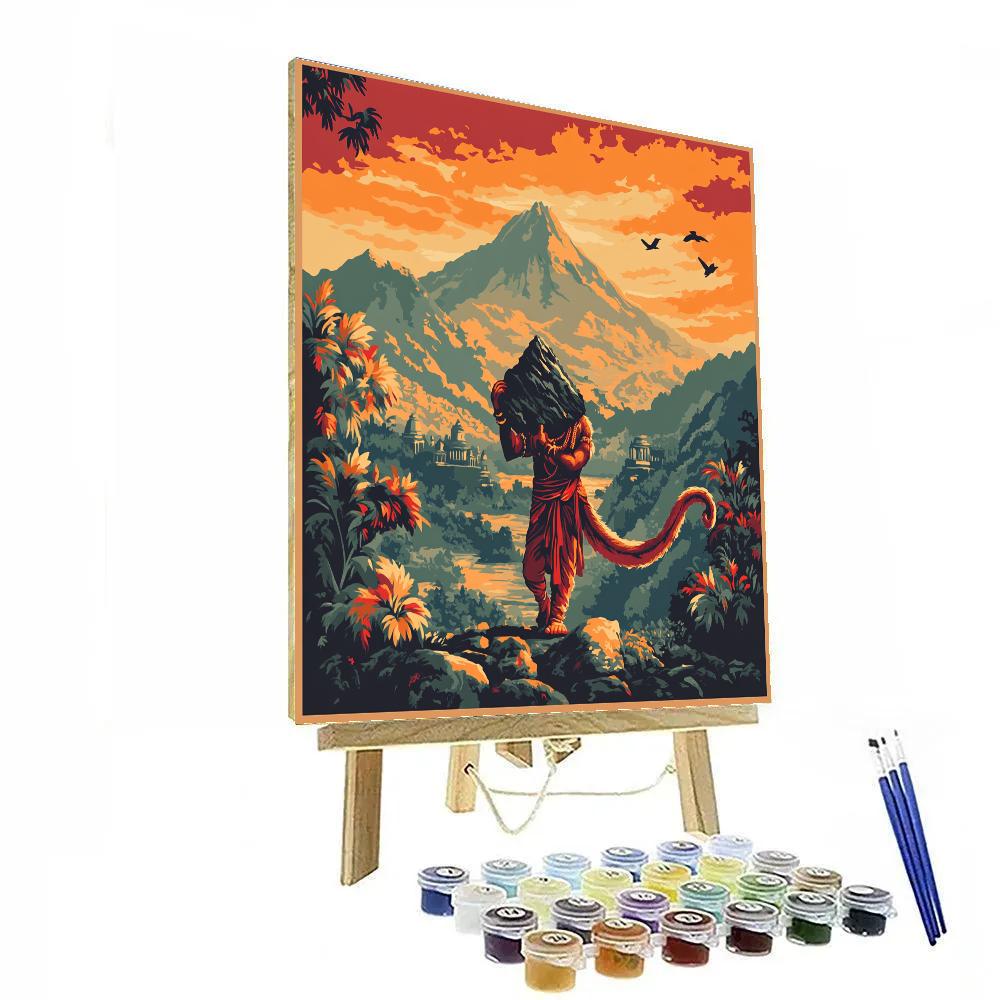 Hanuman Mountain Lift At Dawn Number painting