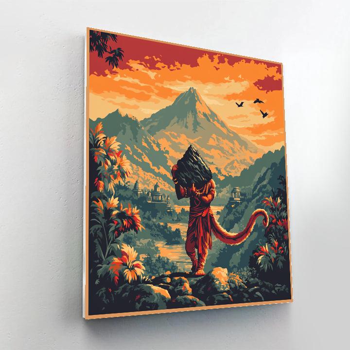 Hanuman Mountain Lift At Dawn Number painting