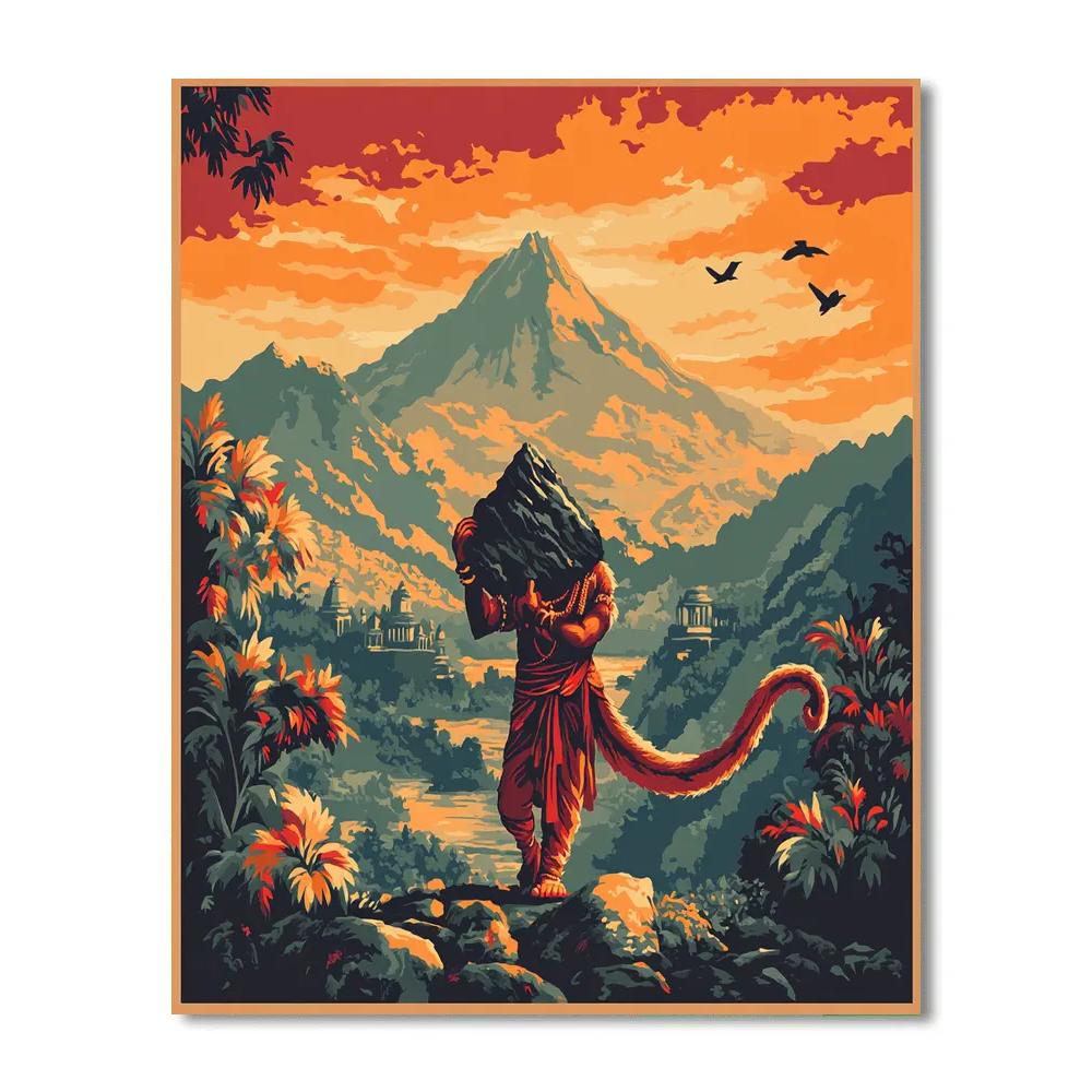 Hanuman Mountain Lift At Dawn Number painting