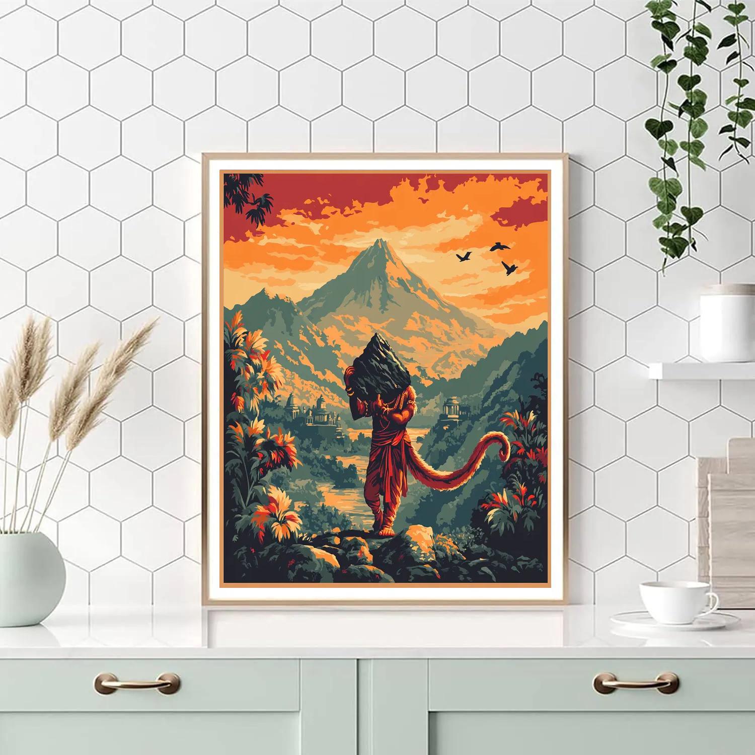Hanuman Mountain Lift At Dawn Number painting