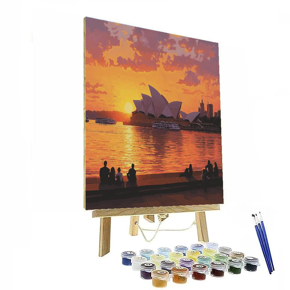 Sunset Silhouette At Sydney Opera House Forecourt Sydney Australia Paint by numbers art