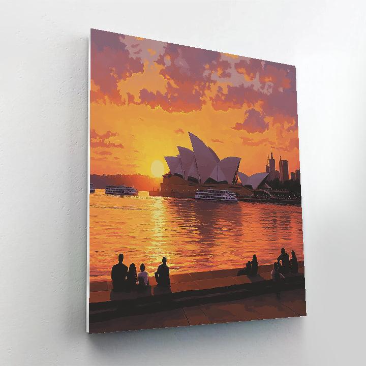 Sunset Silhouette At Sydney Opera House Forecourt Sydney Australia Paint by numbers art