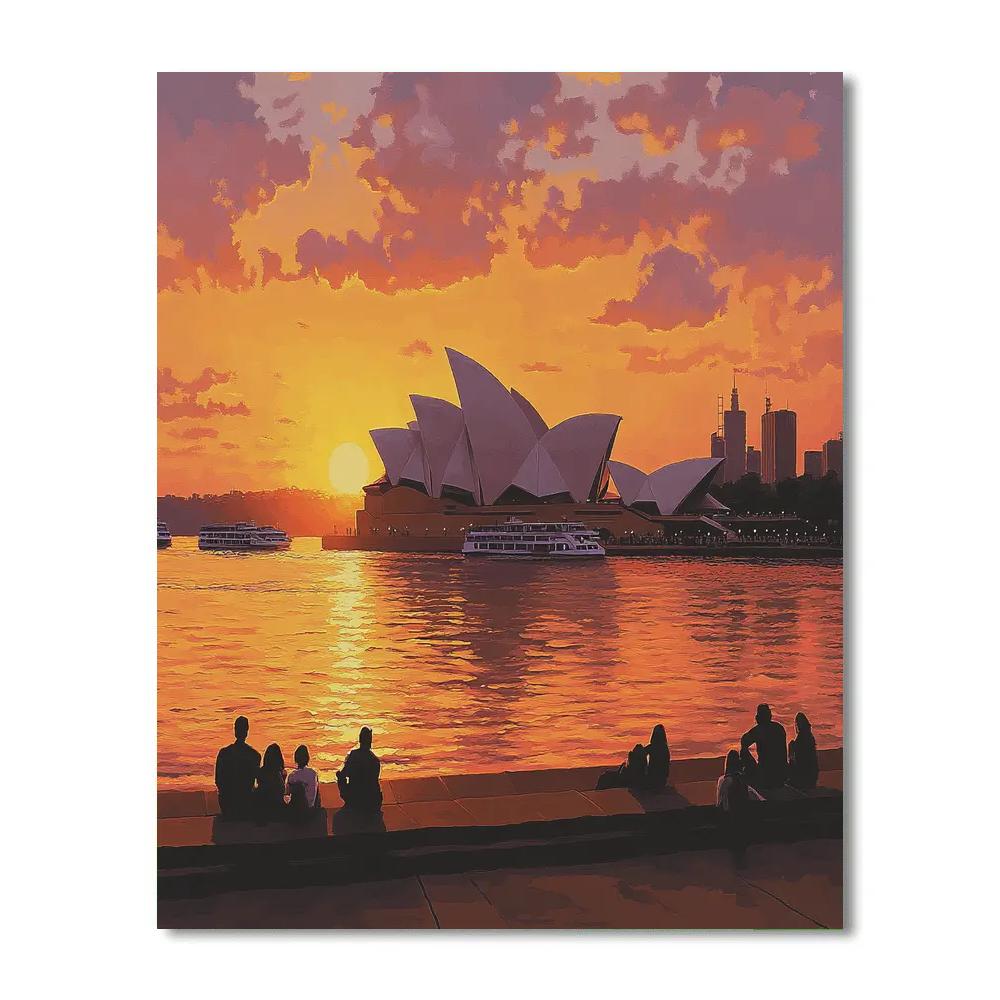 Sunset Silhouette At Sydney Opera House Forecourt Sydney Australia Paint by numbers art