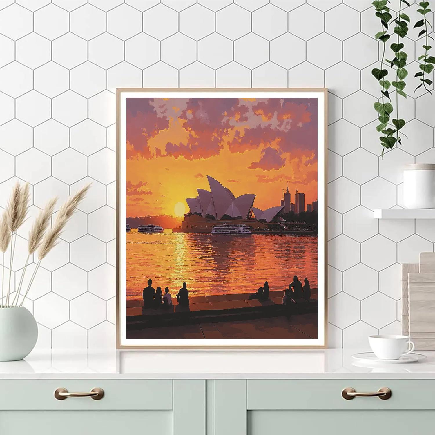 Sunset Silhouette At Sydney Opera House Forecourt Sydney Australia Paint by numbers art