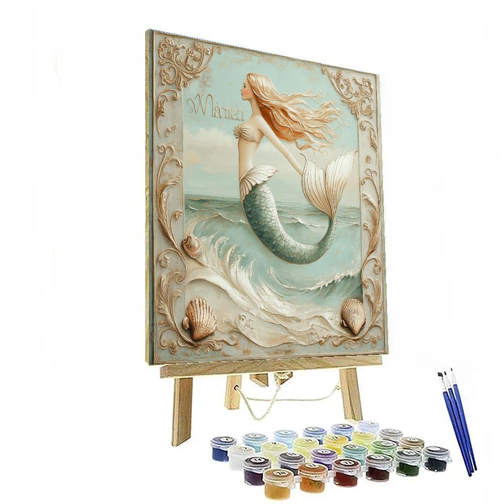 Sandro Botticelli Inspired Mythic Mermaid By The Shore paint by number
