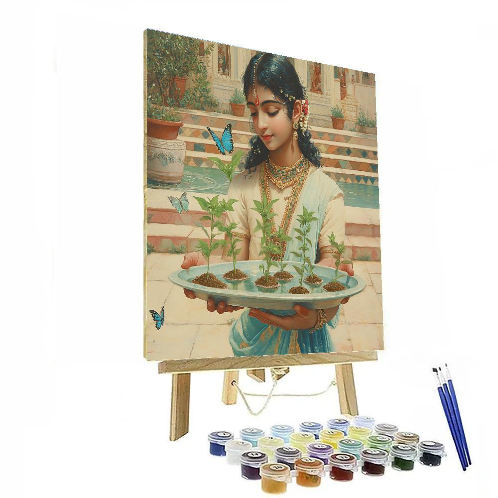Krishna Balances A Floating Tulsi Garden paint by color