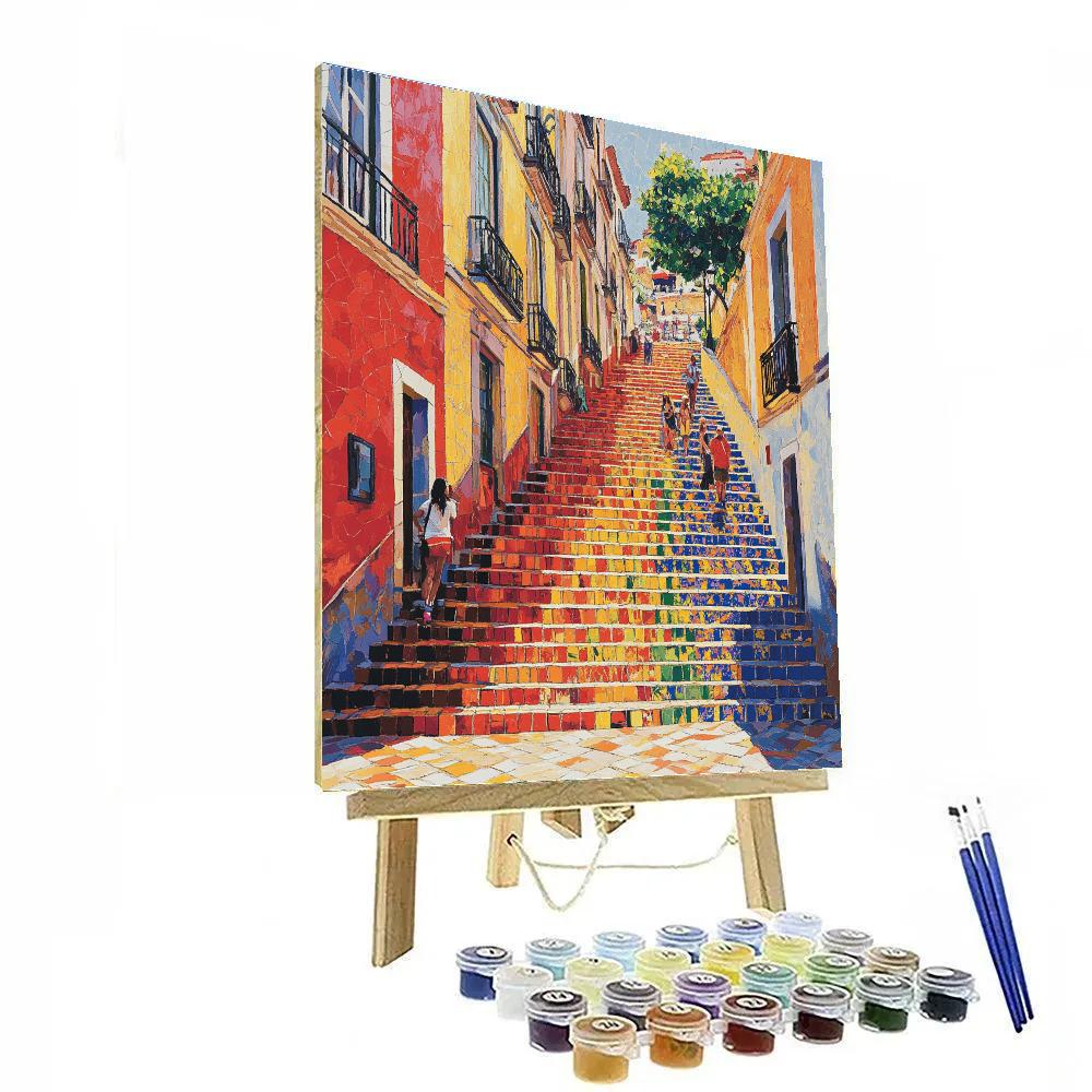 Sunlit Steps Of Escadaria Selaron Rio De Janeiro Brazil Number painting