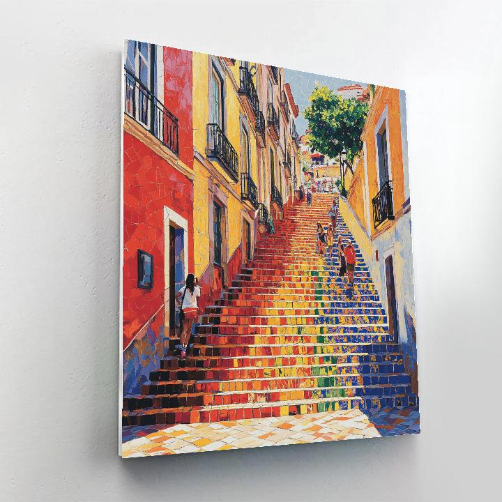 Sunlit Steps Of Escadaria Selaron Rio De Janeiro Brazil Number painting