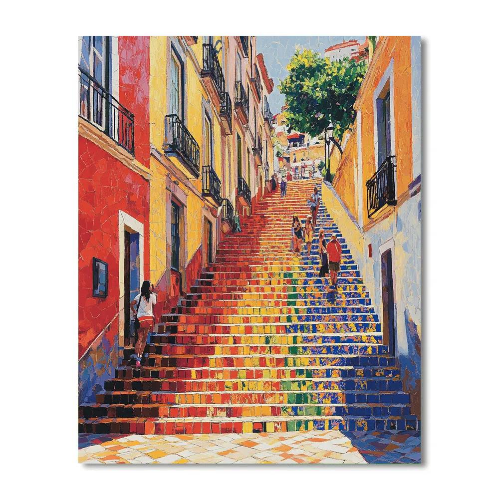 Sunlit Steps Of Escadaria Selaron Rio De Janeiro Brazil Number painting