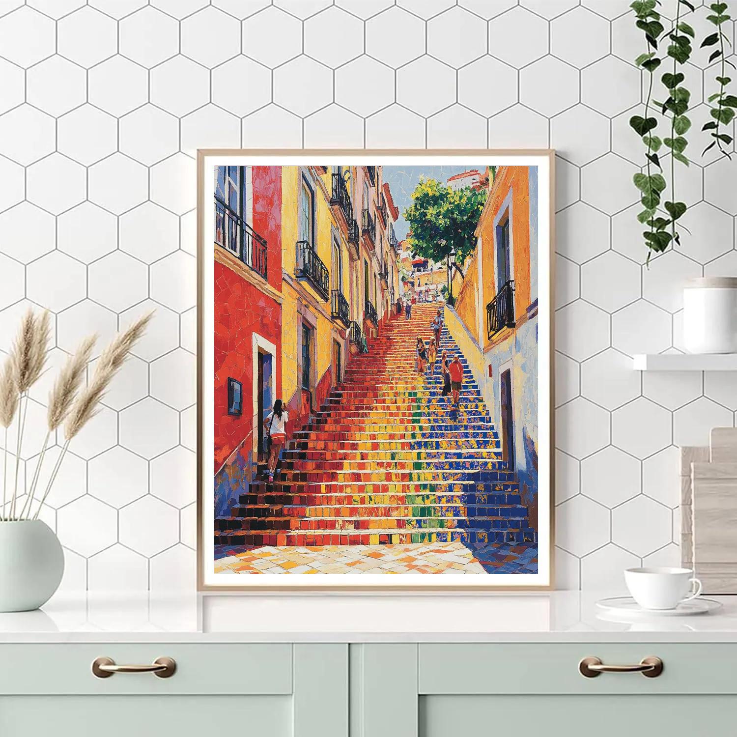 Sunlit Steps Of Escadaria Selaron Rio De Janeiro Brazil Number painting