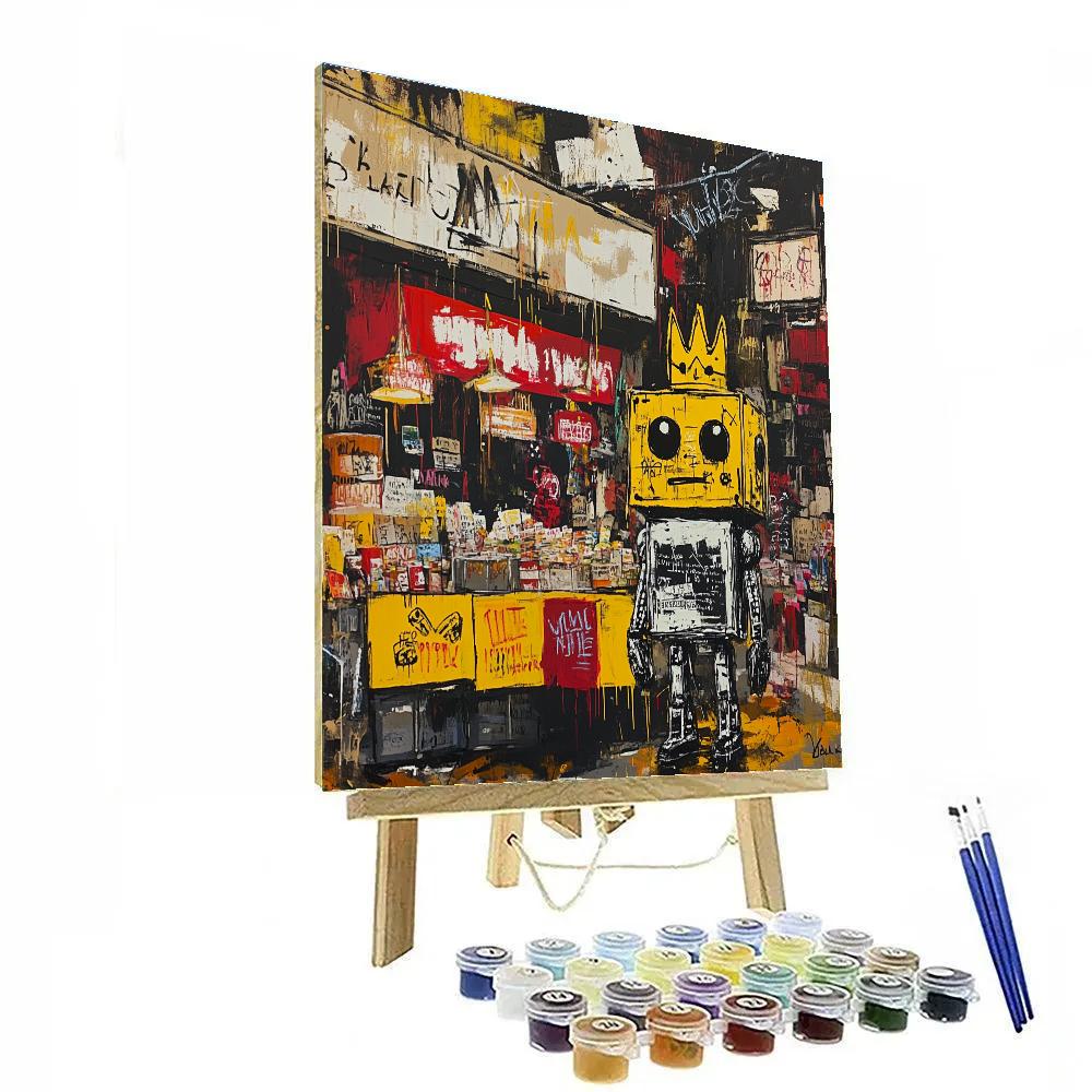 Jean Michel Basquiat Inspired Futuristic Robot Street Market paint by color