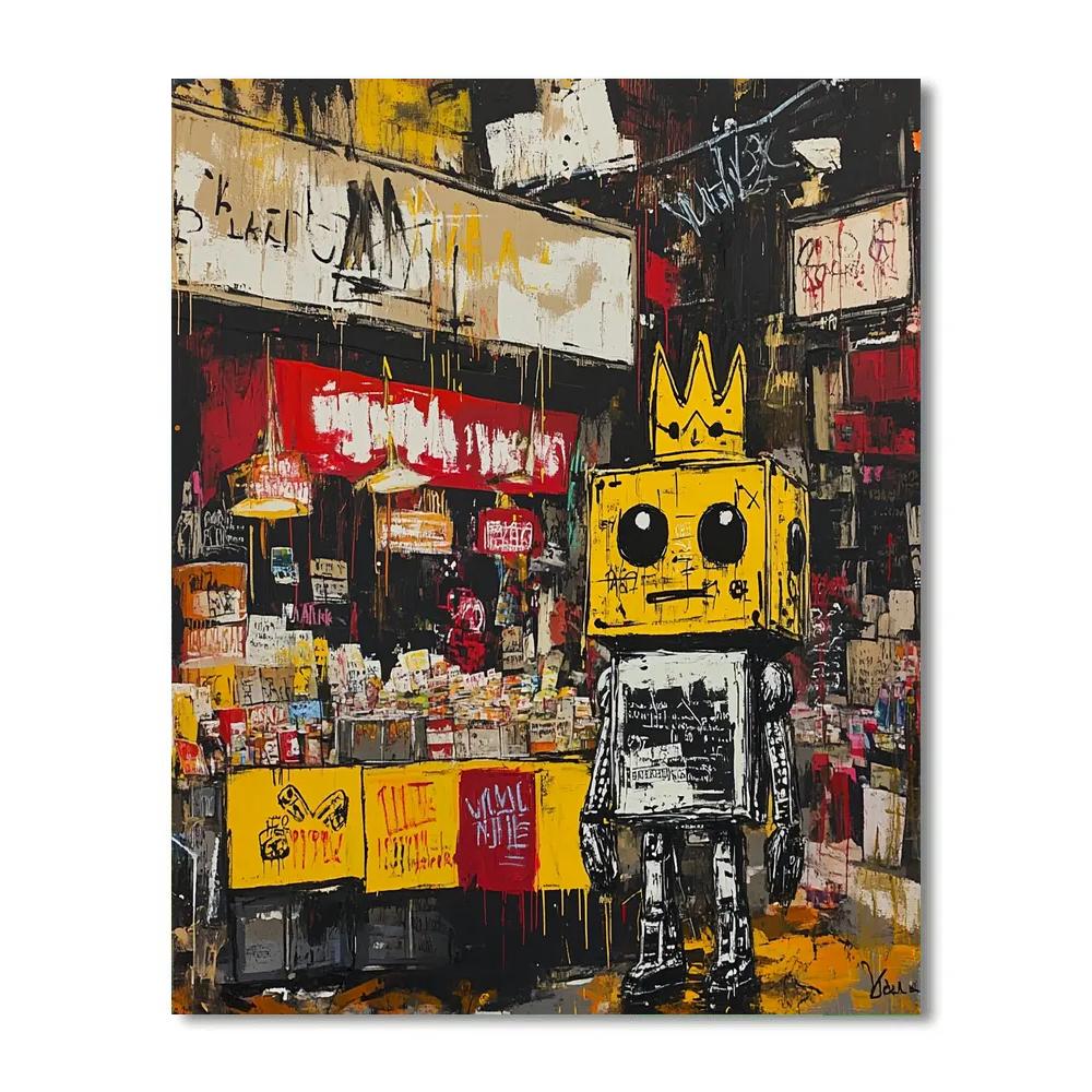 Jean Michel Basquiat Inspired Futuristic Robot Street Market paint by color