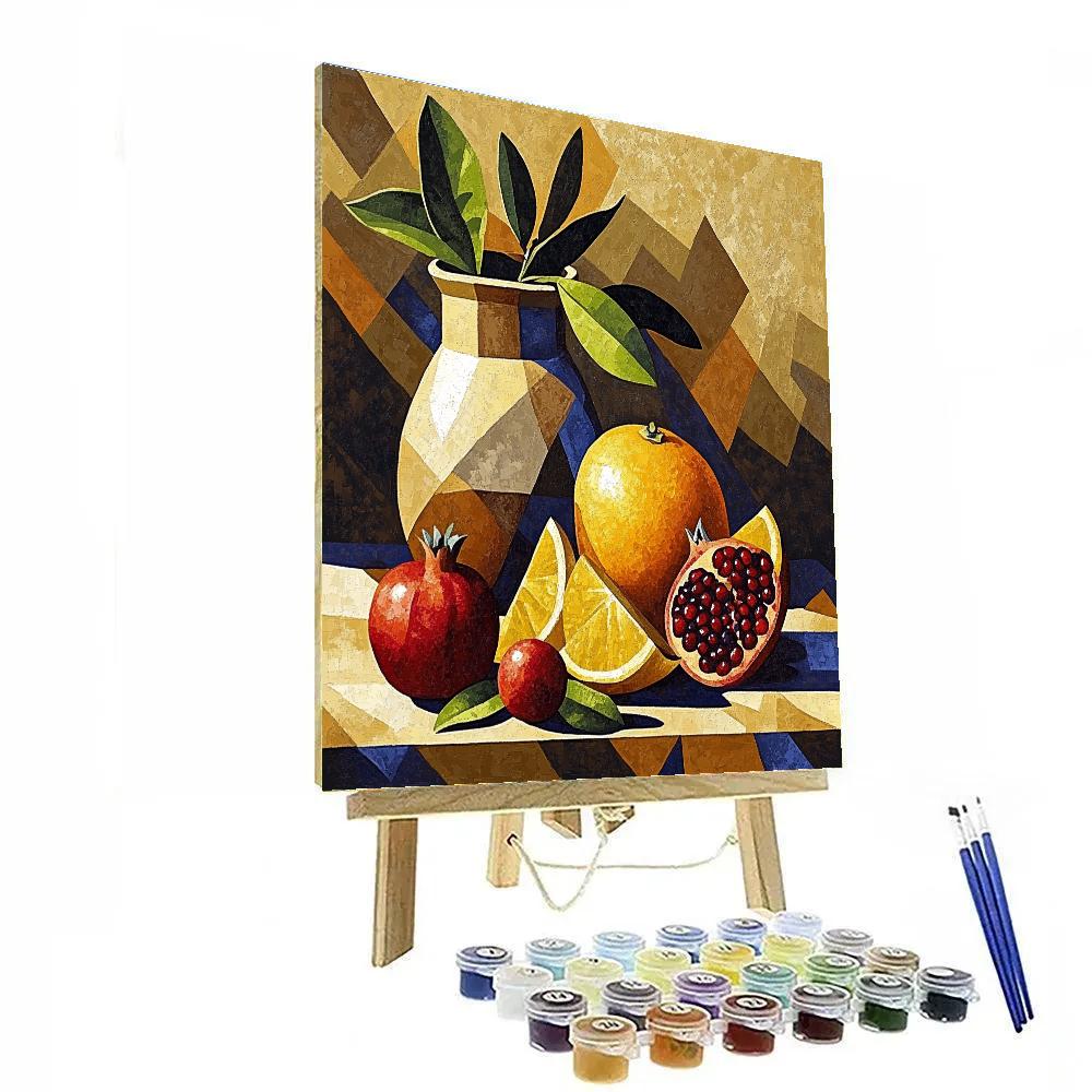 Pablo Picasso Inspired Cubist Orchard Still Life With Fractured Citrus And Earthenware Paint by numbers art