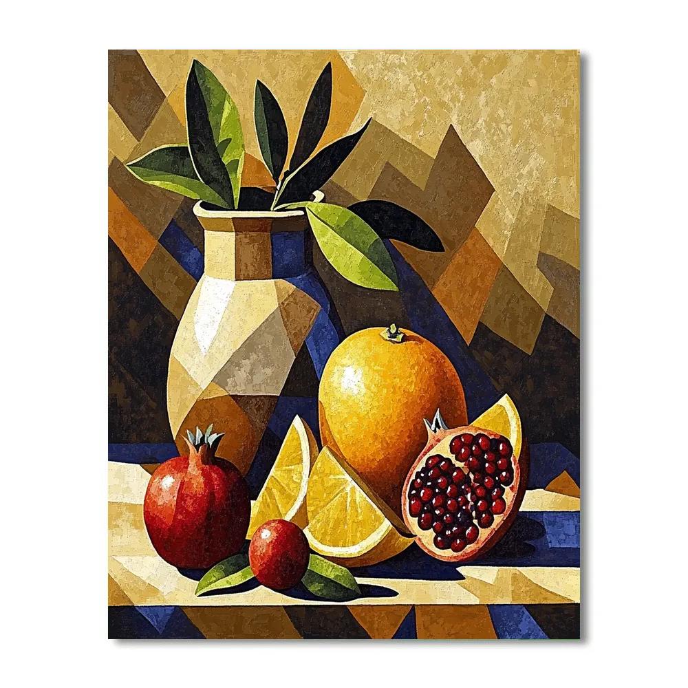 Pablo Picasso Inspired Cubist Orchard Still Life With Fractured Citrus And Earthenware Paint by numbers art