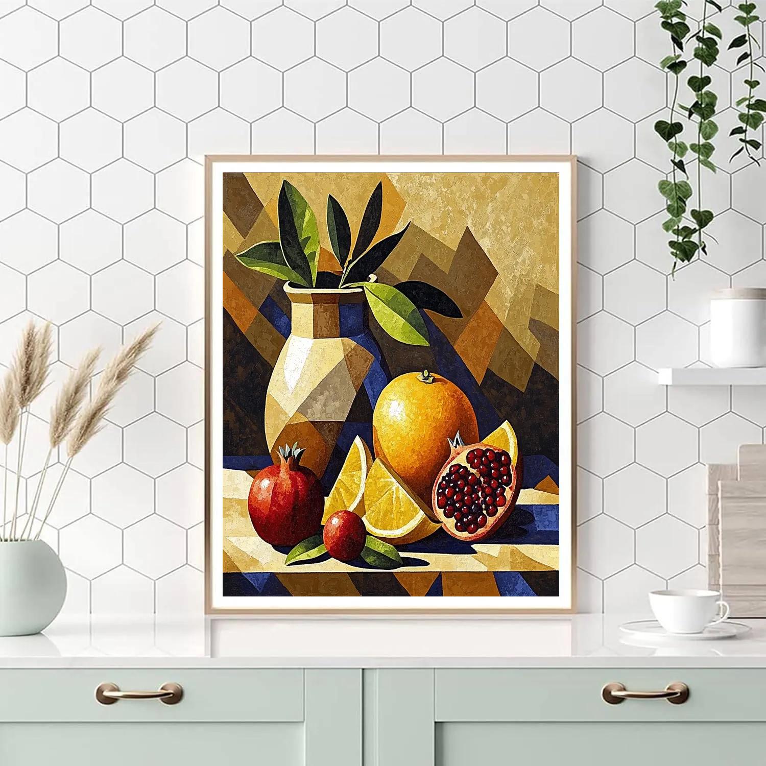 Pablo Picasso Inspired Cubist Orchard Still Life With Fractured Citrus And Earthenware Paint by numbers art