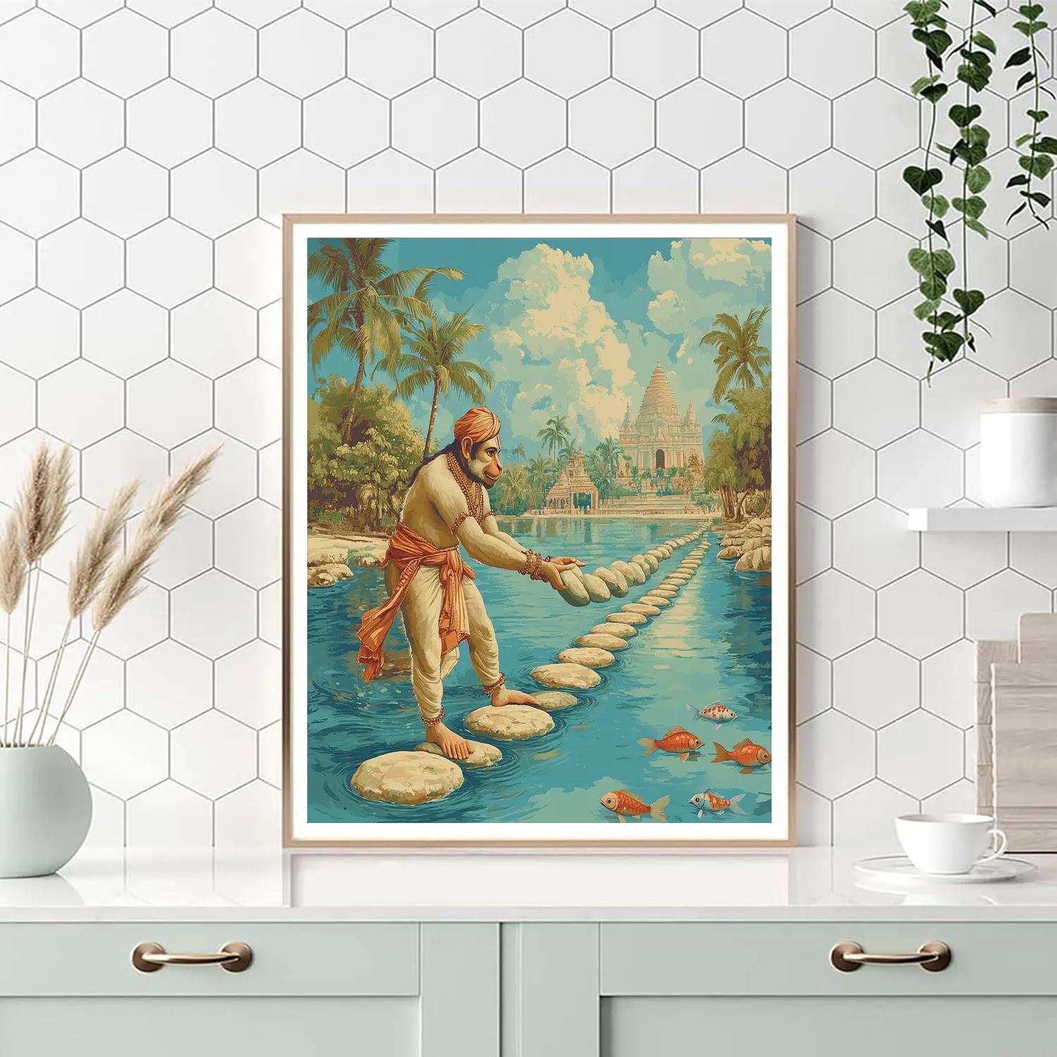 Hanuman River Bridge Of Floating Stones Number painting