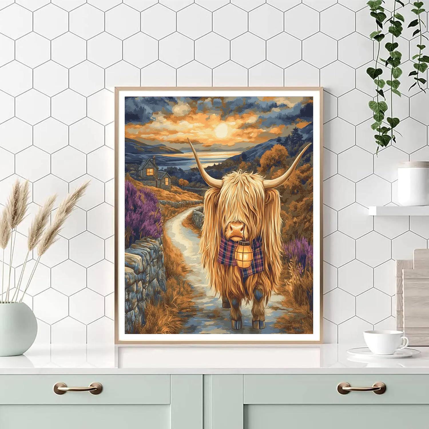 Highland Cow Lantern Parade Numbered painting kits