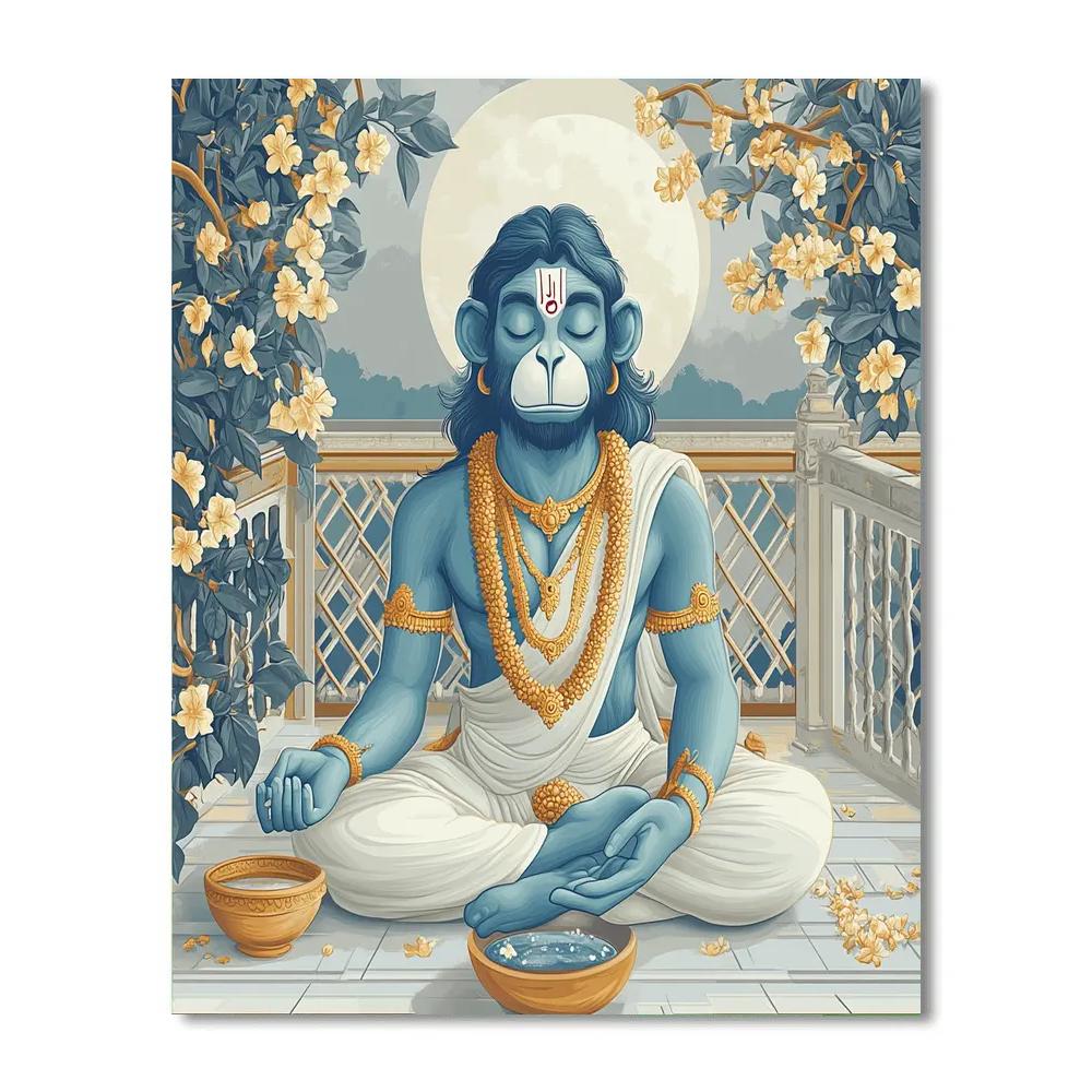 Moonlit Hanuman Meditation Terrace paint by number