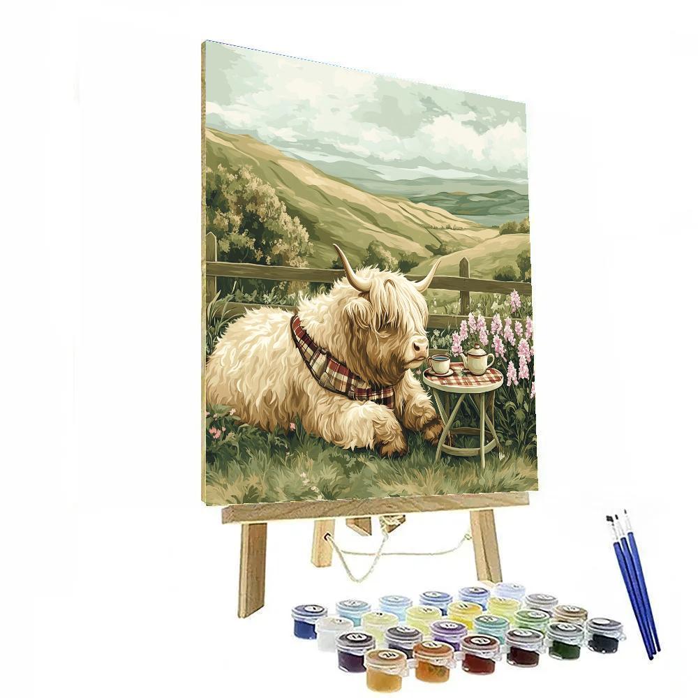 Tea Garden With Highland Cow Paint by numbers art