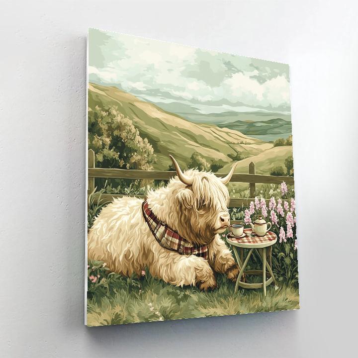Tea Garden With Highland Cow Paint by numbers art