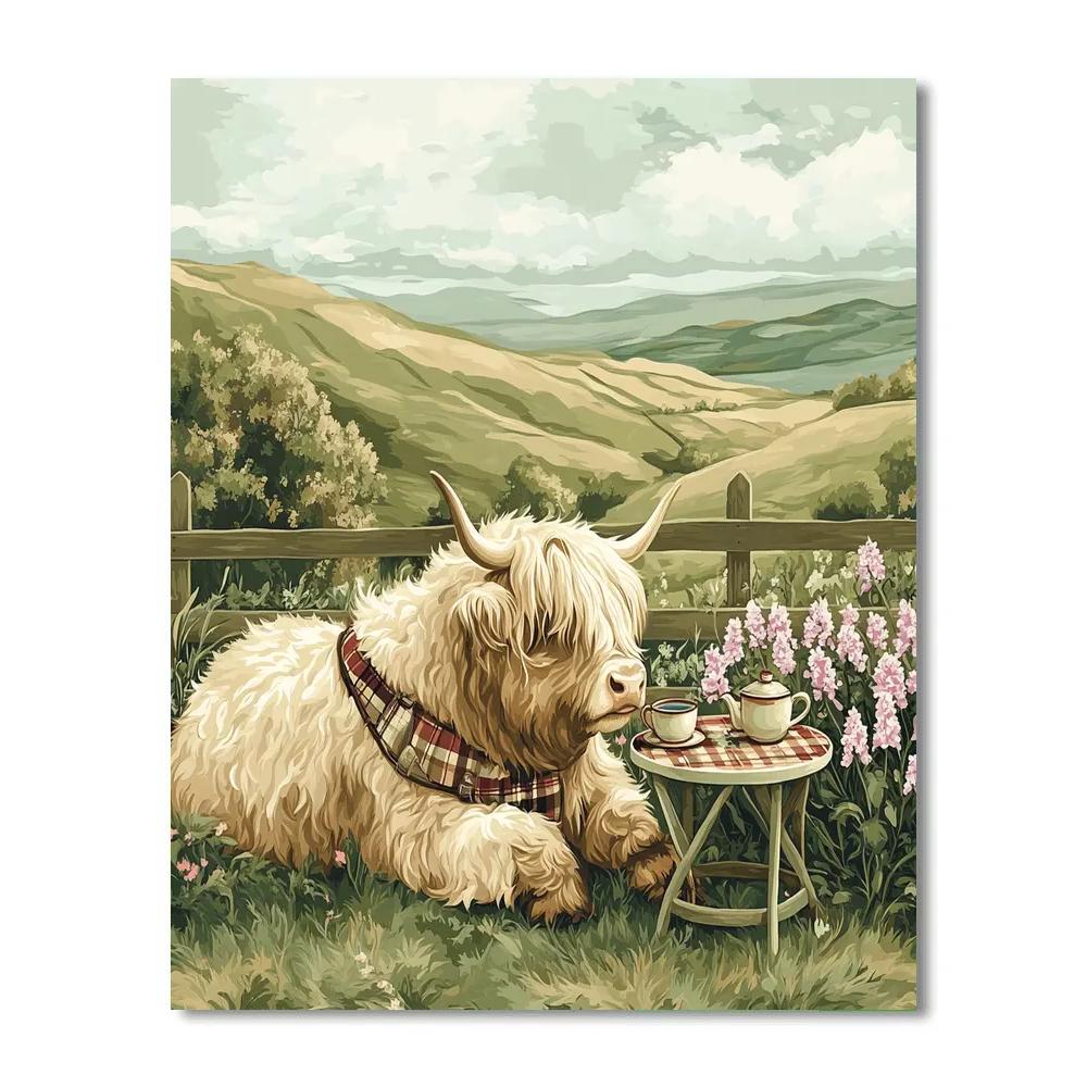 Tea Garden With Highland Cow Paint by numbers art