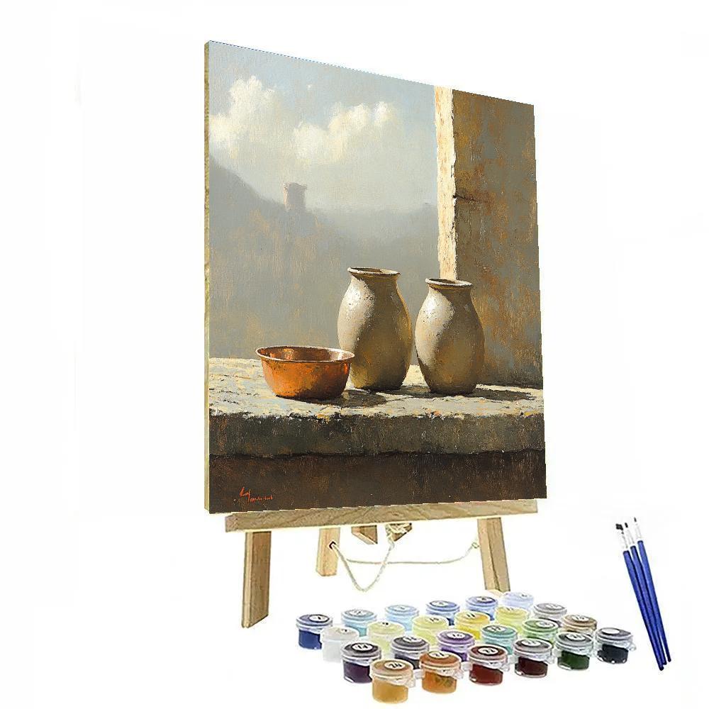 Diego Velázquez Inspired Silvery Bodegon Of Earthenware Jars And Copper Glow painting number kit