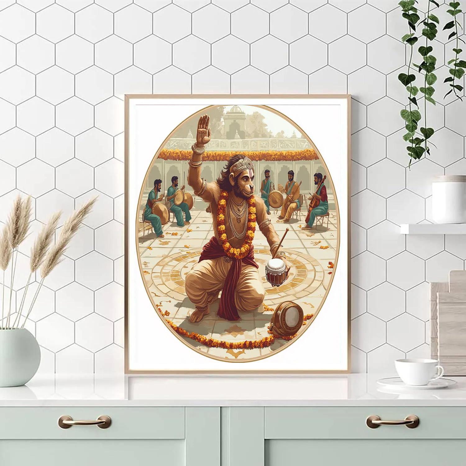 Hanuman Courtyard Drum Circle Number painting