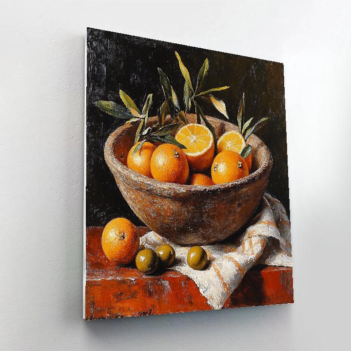 Diego Velázquez Inspired Market Still Life Of Winter Citrus And Clay Bowl In Misty Light paint by number