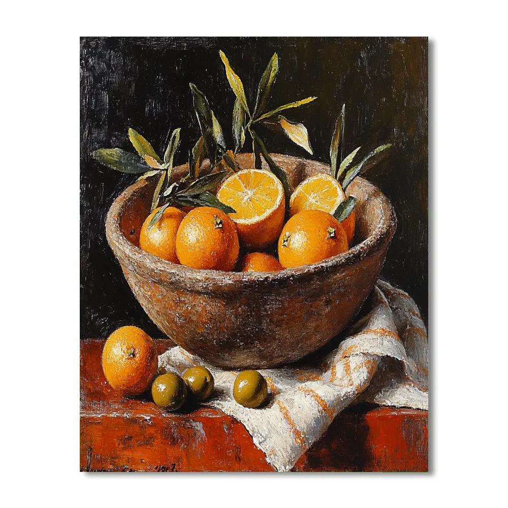 Diego Velázquez Inspired Market Still Life Of Winter Citrus And Clay Bowl In Misty Light paint by number