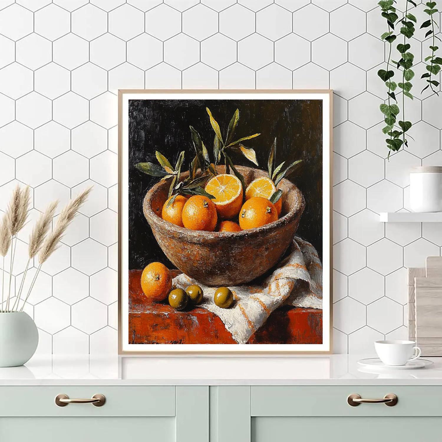 Diego Velázquez Inspired Market Still Life Of Winter Citrus And Clay Bowl In Misty Light paint by number