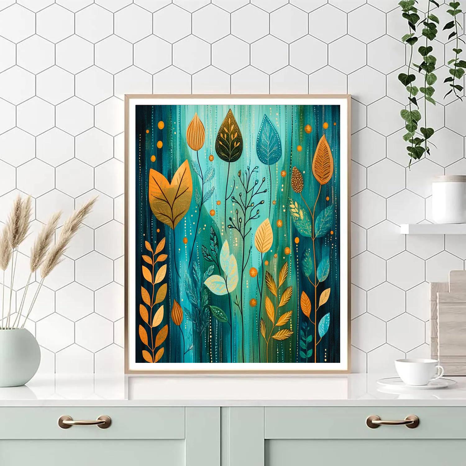 Frida Kahlo Inspired Turquoise Rain Of Ancestral Seeds Number painting