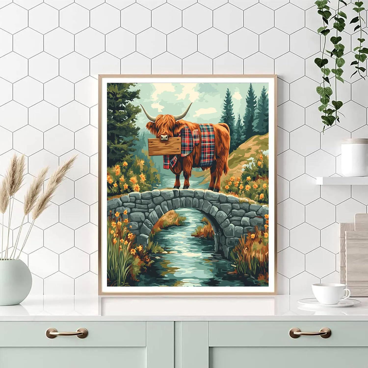 Highland Cow Bridge Keeper Numbered painting kits