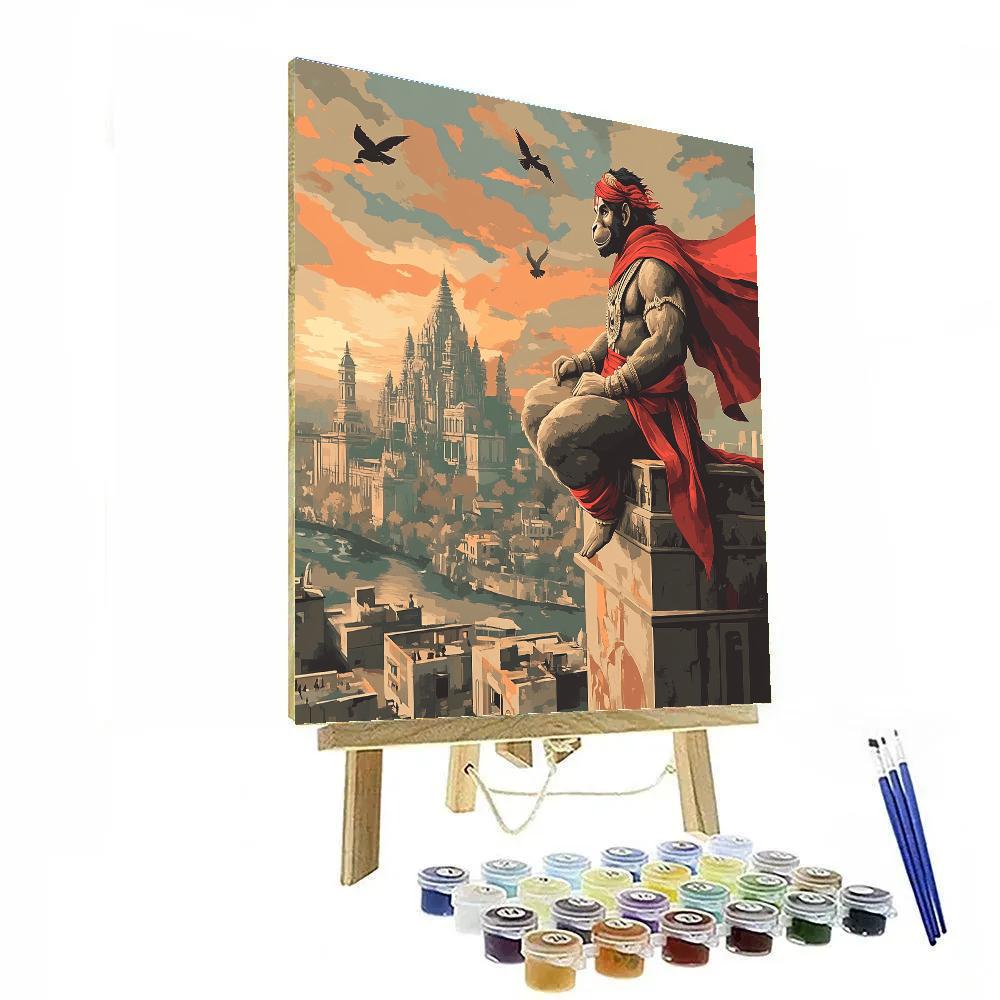 Hanuman Skyline Protector At Sunset paint by numbers