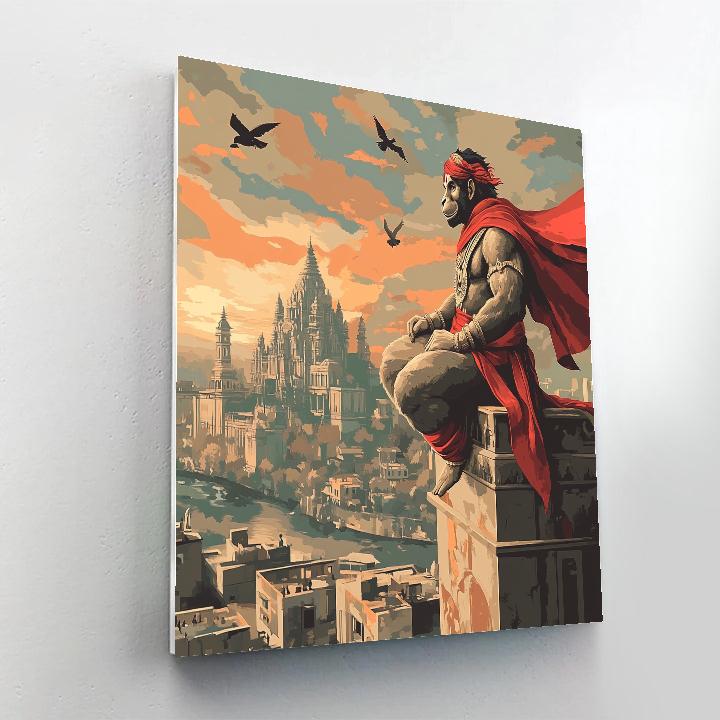 Hanuman Skyline Protector At Sunset paint by numbers