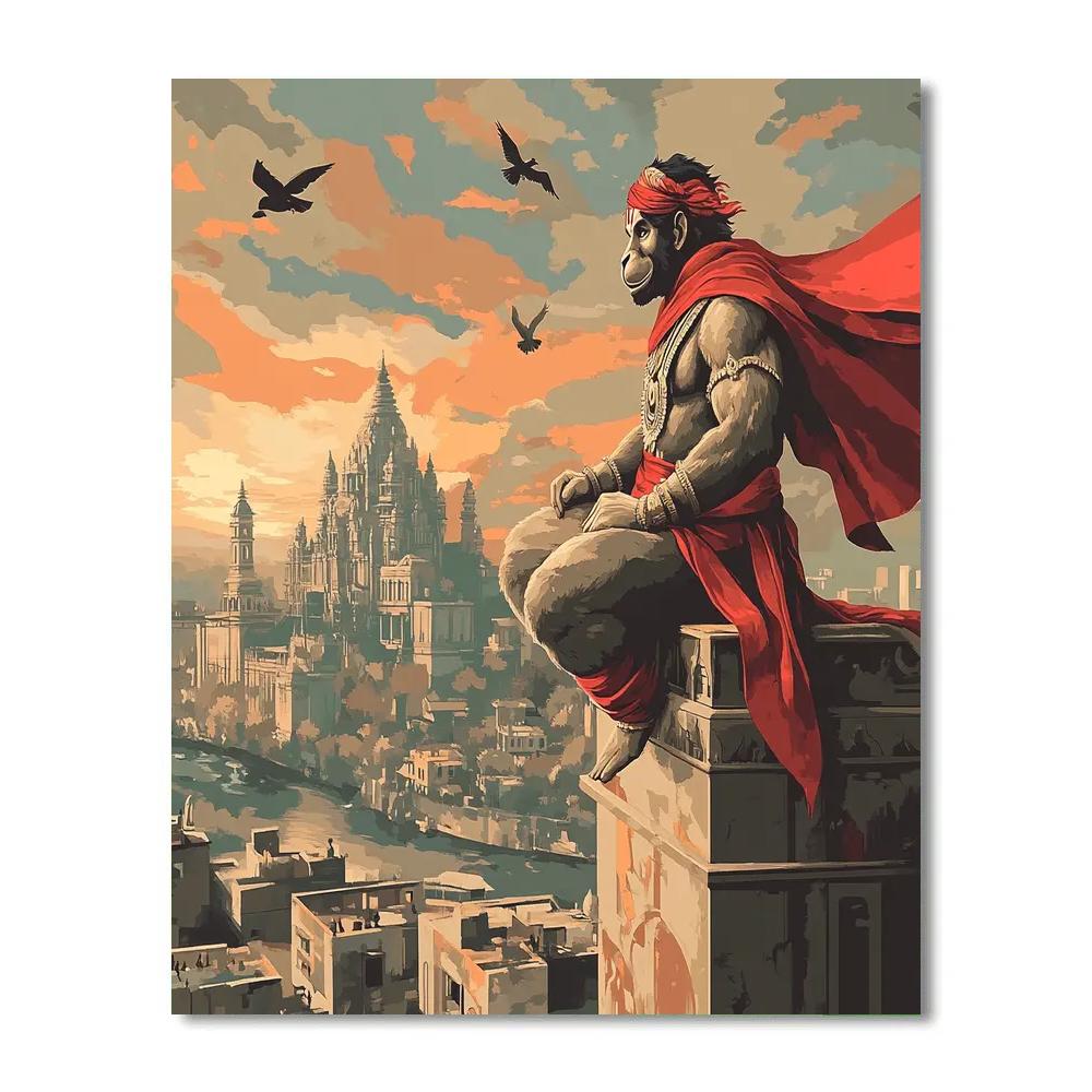 Hanuman Skyline Protector At Sunset paint by numbers