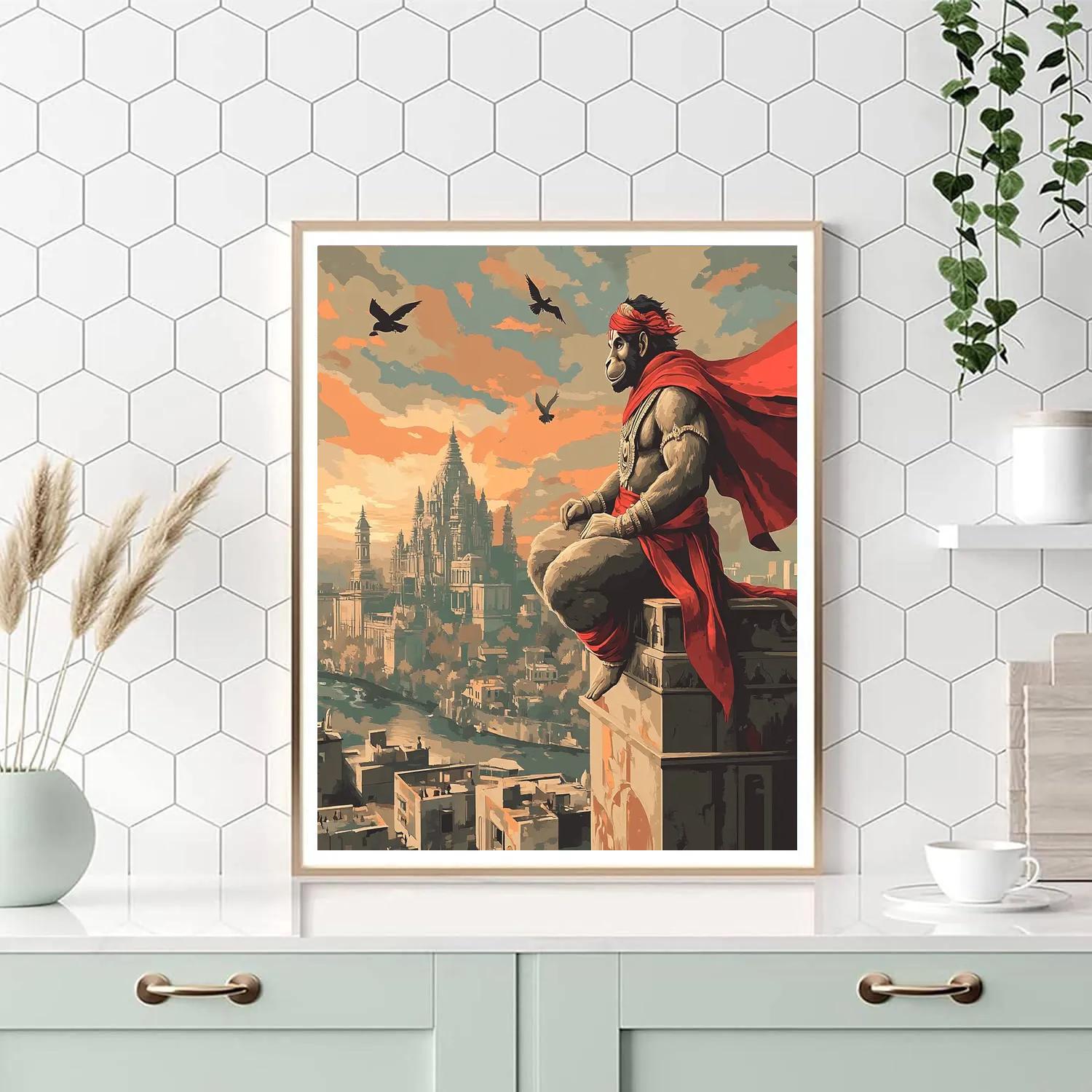 Hanuman Skyline Protector At Sunset paint by numbers