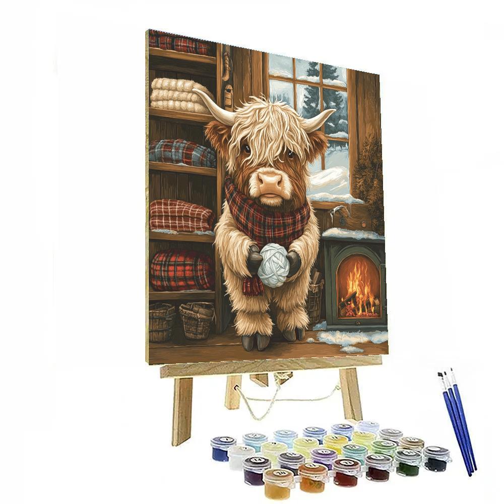 Highland Cow Winter Knit Studio Paint by numbers kits