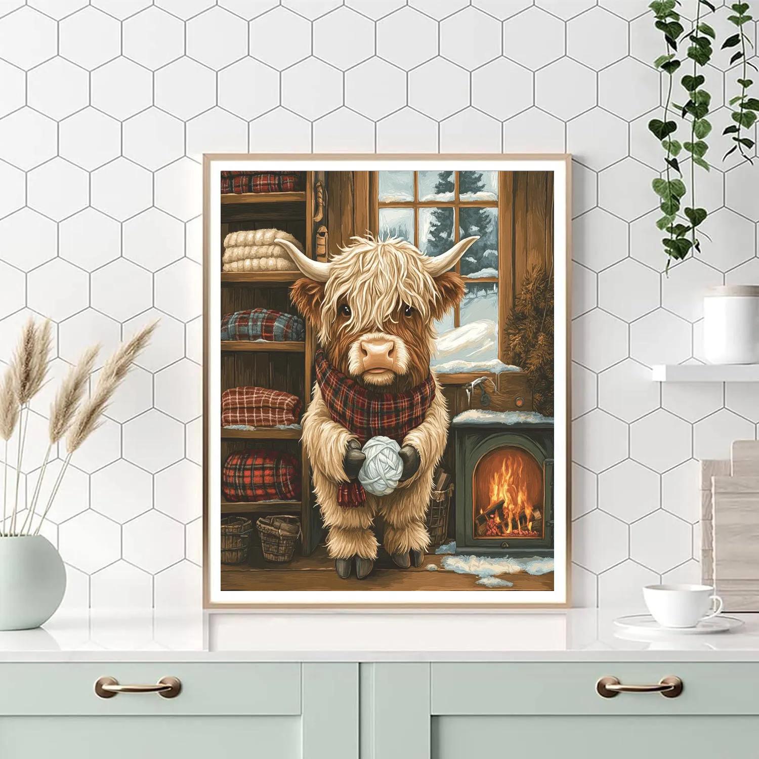 Highland Cow Winter Knit Studio Paint by numbers kits