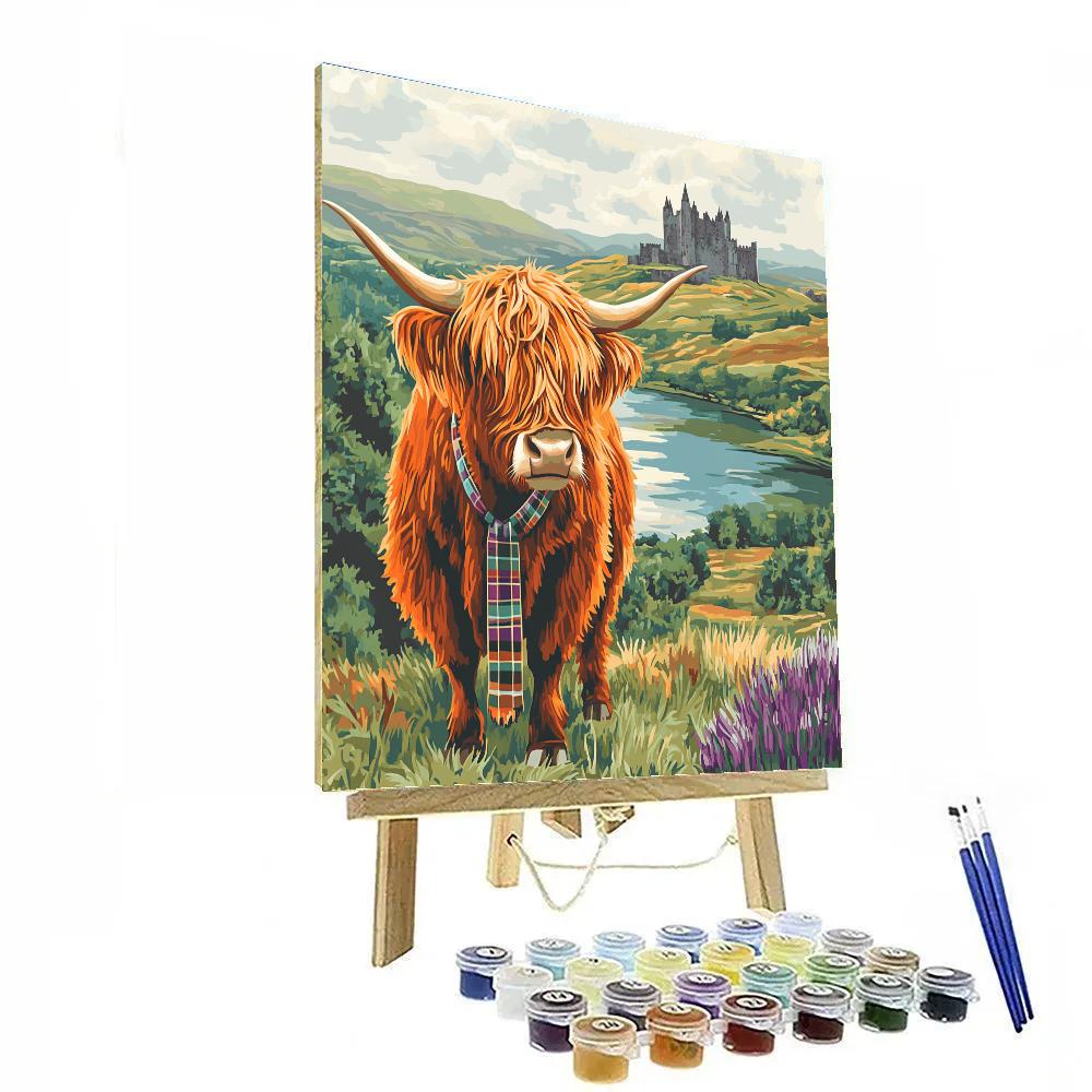 Highland Cow Hilltop Postcard View paint by number
