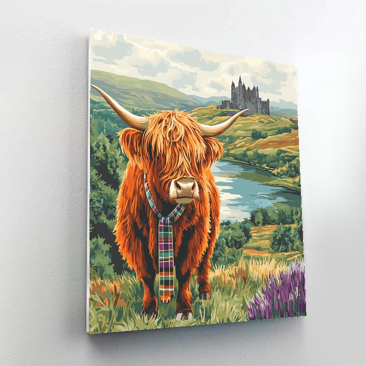 Highland Cow Hilltop Postcard View paint by number