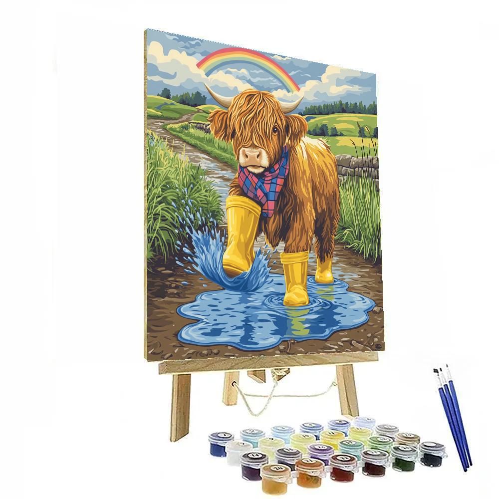 Highland Cow Rainboot Puddle Dance DIY paint by numbers