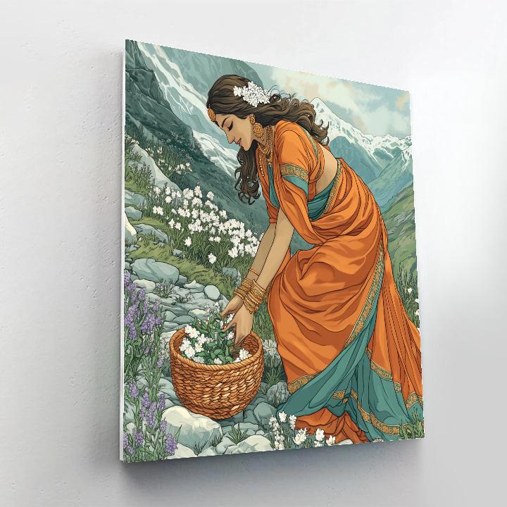 Parvati Himalayan Herb Gatherer painting number kit
