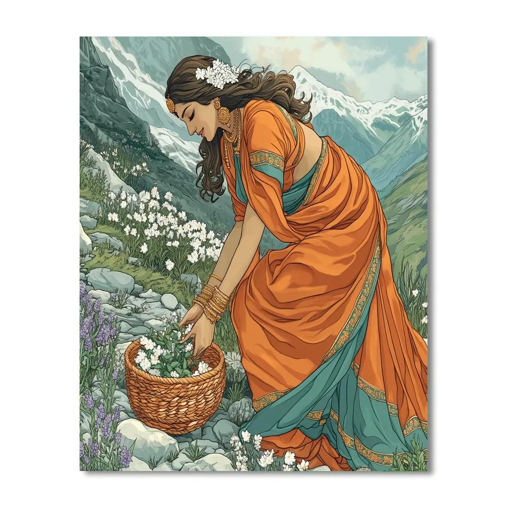 Parvati Himalayan Herb Gatherer painting number kit