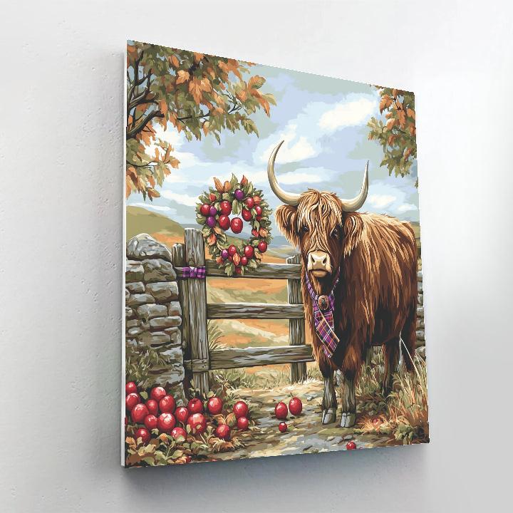 Highland Cow Orchard Gatekeeper paint by numbers