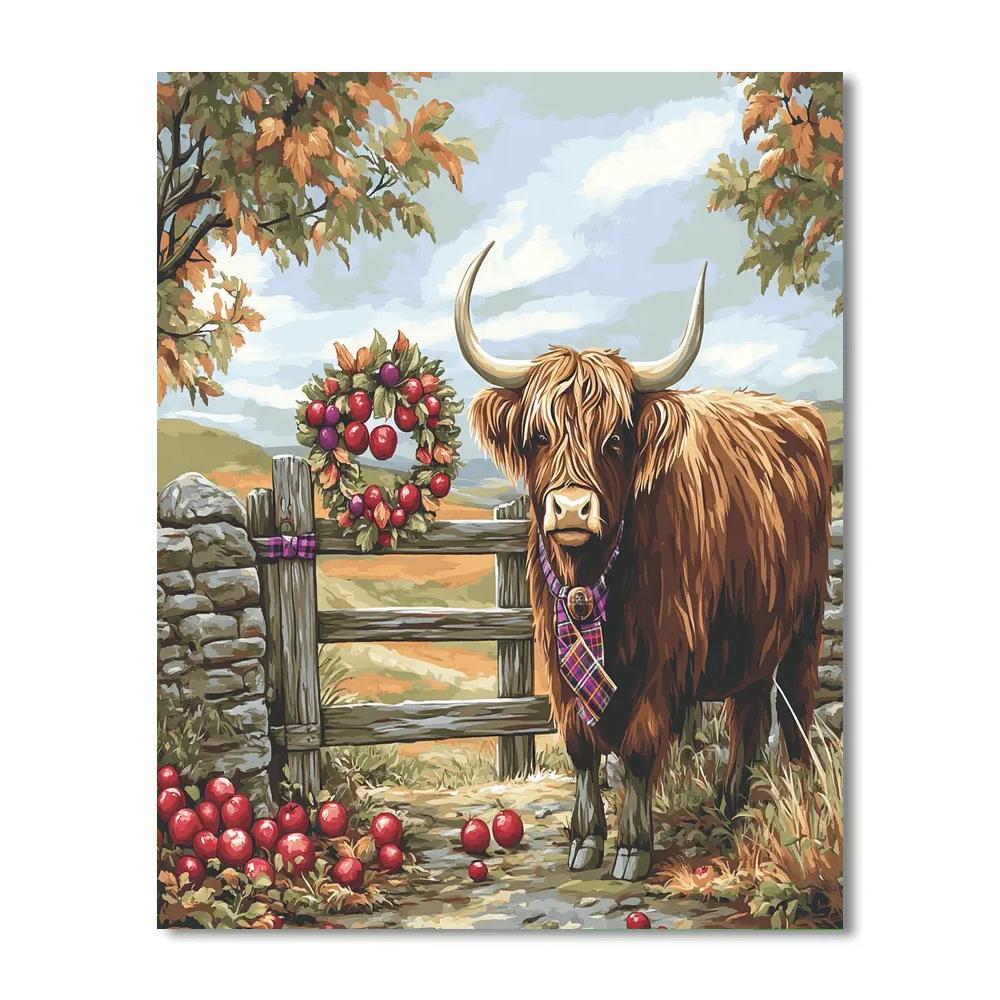 Highland Cow Orchard Gatekeeper paint by numbers