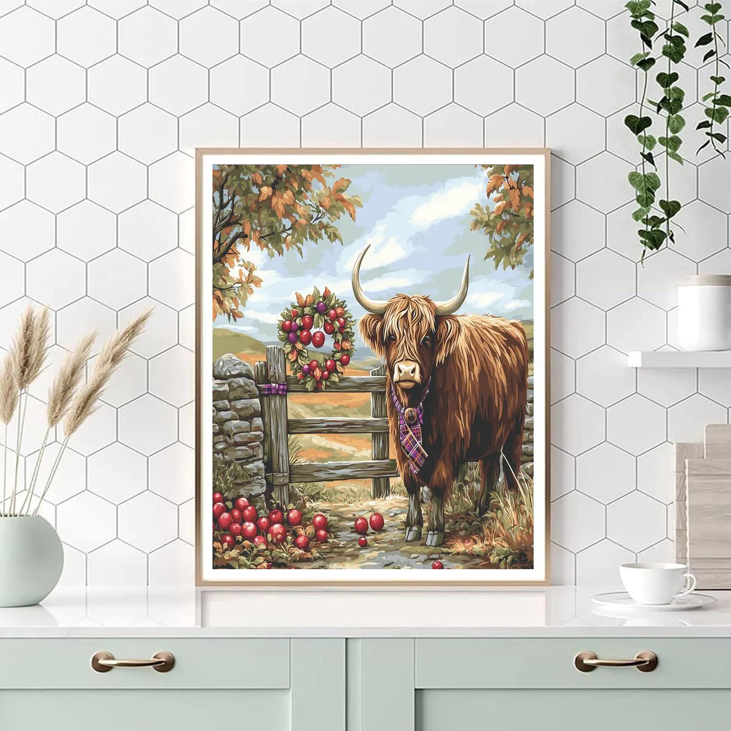 Highland Cow Orchard Gatekeeper paint by numbers