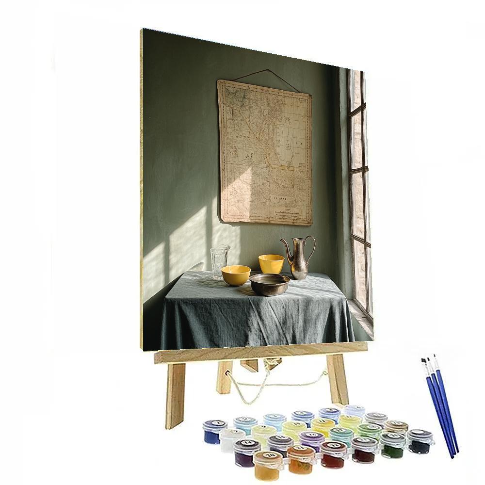 Johannes Vermeer Inspired Still Life With Map And Canal Reflections Paint by numbers art