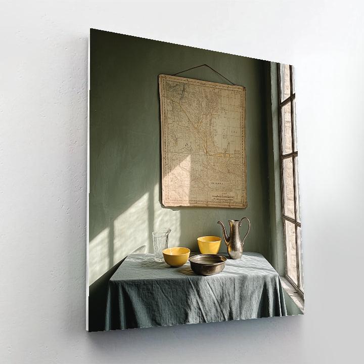 Johannes Vermeer Inspired Still Life With Map And Canal Reflections Paint by numbers art