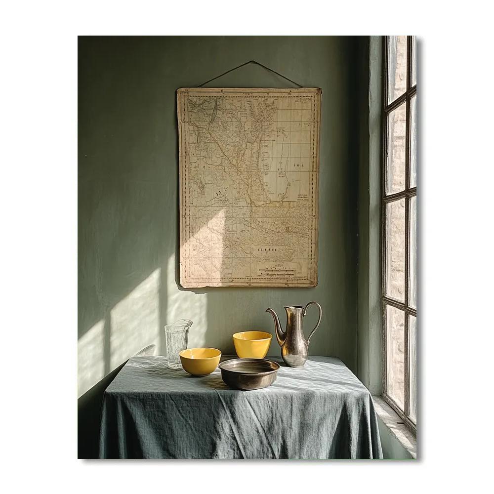 Johannes Vermeer Inspired Still Life With Map And Canal Reflections Paint by numbers art