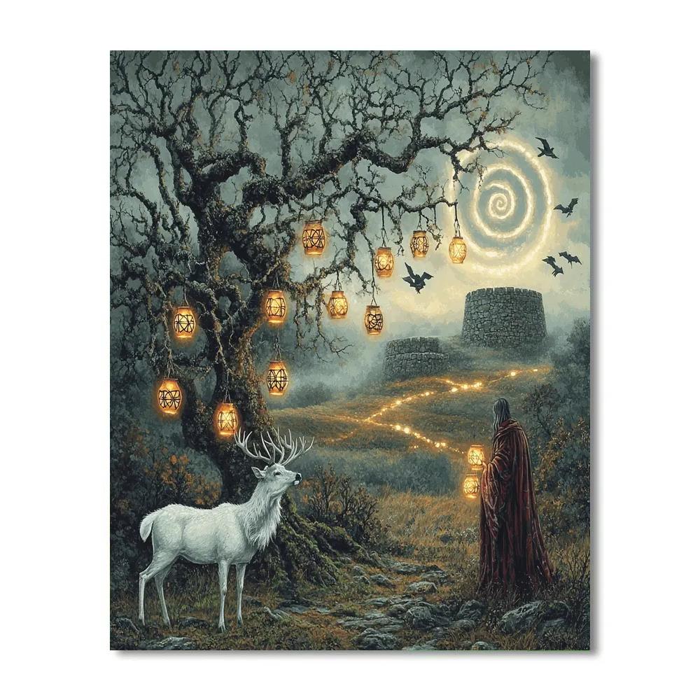 Celtic-Crafted Ogham Orchard At Samhain Numbered painting kits